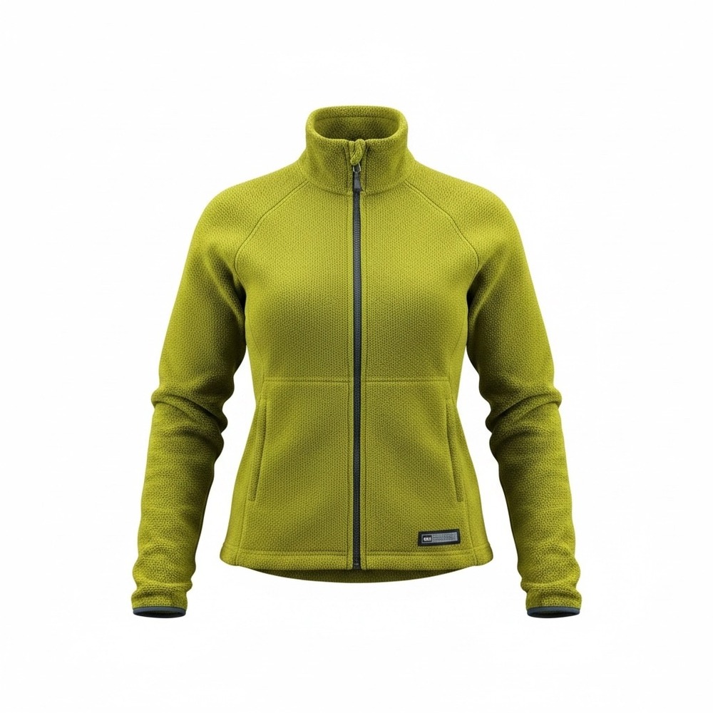 REI Womens Full Zip Fleece Jacket Chartreuse Green Mock Neck Size S